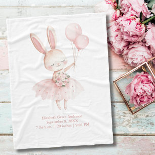 Roze Ballerina Konijn Geboorte Stats Gepersonalise Fleece Deken