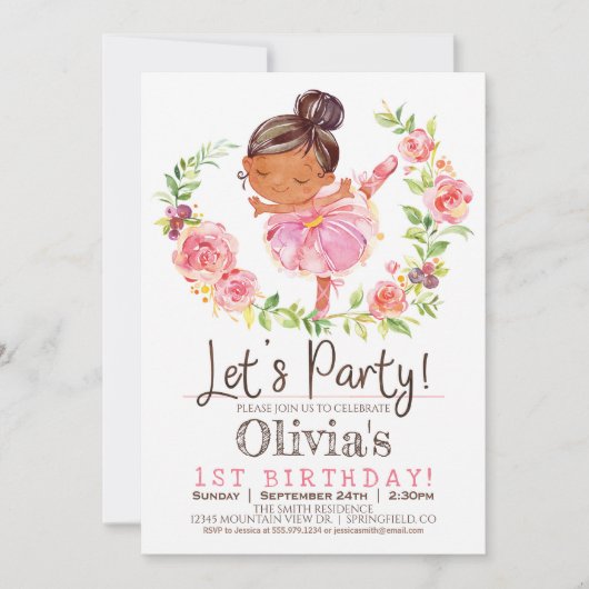 Roze Ballerina Meisje Verjaardag Uitnodiging (Voorkant)
