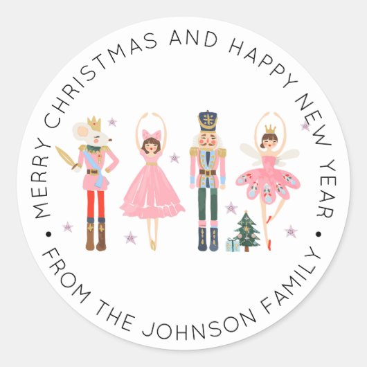 Roze Ballerina Notenkraker Kerstvakantie Ronde Sticker (Voorkant)