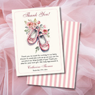  Roze Ballerina Schoenen Meisje Baby shower Bedankkaart