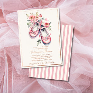  Roze Ballerina Schoenen Meisje Baby shower Folie Uitnodiging