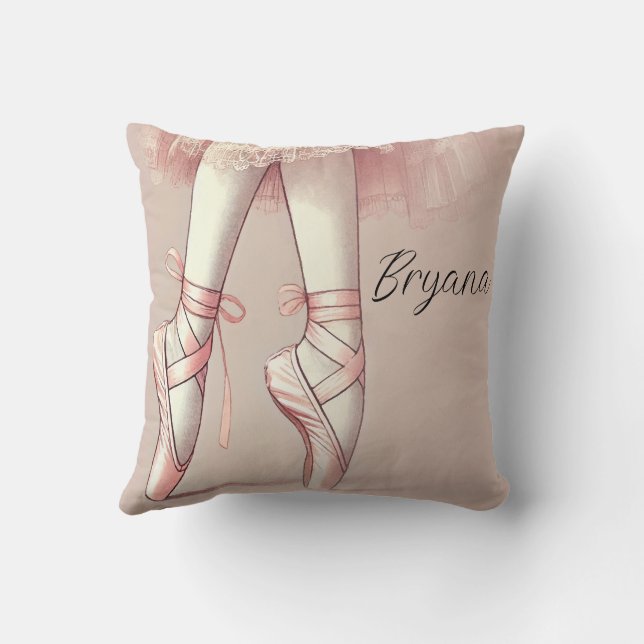 Roze Ballerina Spitse Tenengeborenfeestje Kussen (Achterkant)