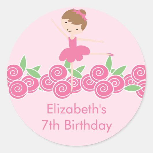Roze Ballerina Tutu Dance Birthday Party Sticker (Voorkant)