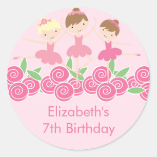 Roze Ballerina Tutu Dans Verjaardagsfeestje Sticke Ronde Sticker