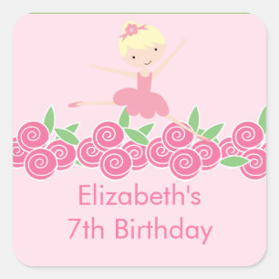 Roze Ballerina Tutu Dans Verjaardagsfeestje Sticke Vierkante Sticker