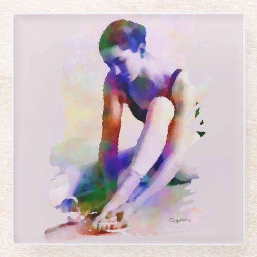 Roze Ballerina Waterverf Hedendaagse Kunst Glazen Onderzetter (Voorkant)