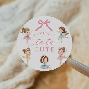 Roze Ballet Meisjes Strik Tutu Ballerina 1e Verjaa Ronde Sticker
