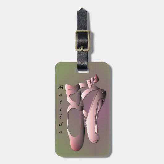 Roze Ballet Teen Schoenen w / Adres op Plum Moss Bagagelabel (Voorkant verticaal)