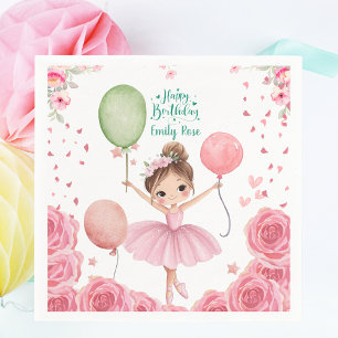 Roze ballet thema met naam & ballonnen servet