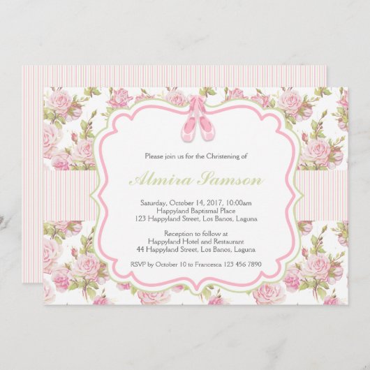 Roze balletschoeisel op uitnodiging van Floral en  (Voorkant / Achterkant)