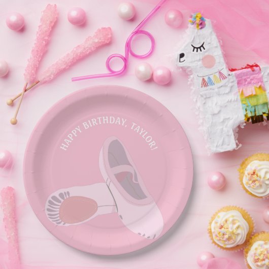 Roze balletschoenen op roze, gepersonaliseerde par papieren bordje (Feest)