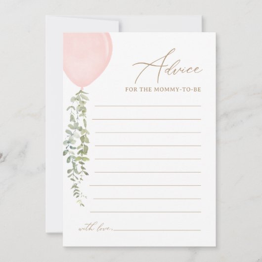 Roze Ballon Baby shower Advies Kaart (Voorkant)