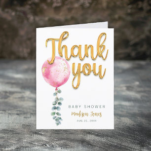 Roze Ballon Baby shower Bedankt Card voor Meisje
