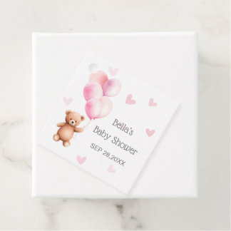 Roze ballon Beer hart Baby shower Bedankjes Labels
