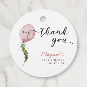 Roze ballon botanische bladeren Baby shower Bedankjes Labels