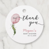 Roze ballon botanische bladeren Baby shower Bedankjes Labels (Voorkant)