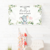 Roze ballon Elephant Foliage Baby shower Welkom  Spandoek (Insitu)