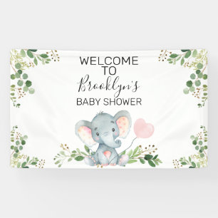 Roze ballon Elephant Foliage Baby shower Welkom  Spandoek