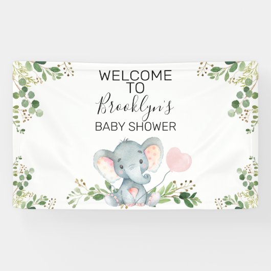 Roze ballon Elephant Foliage Baby shower Welkom  Spandoek (Horizontaal)