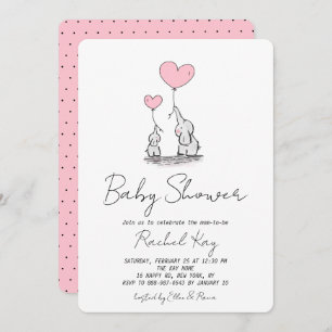 Roze ballon Elephant Newborn Girl Baby shower Kaart