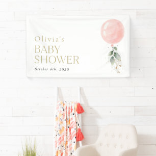 Roze ballon, Eucalyptus, Baby shower Welkom Spandoek