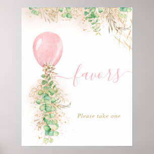 Roze ballon Eucalyptus blad slinger gunstbonnen Poster