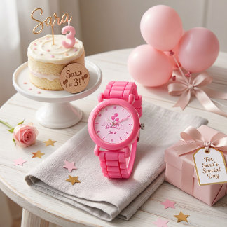 Roze Ballon Feestelijke Verjaardag Meisje Met Naam Horloge