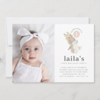 Roze ballon foto 1e verjaardagsuitnodiging voor ko