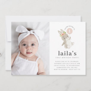 Roze ballon foto 1e verjaardagsuitnodiging voor ko kaart