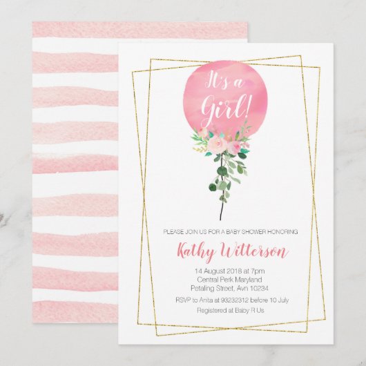 Roze ballon Het is een baby shower voor meisjes Kaart (Voorkant / Achterkant)