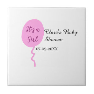 Roze ballon het is een meisje baby shower naam dat tegeltje
