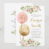 Roze ballon Het is een tweeling baby shower meisje Kaart (Voorkant / Achterkant)