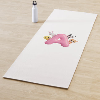 Roze Ballon Letter A Bosdieren Kinderen Yoga Mat