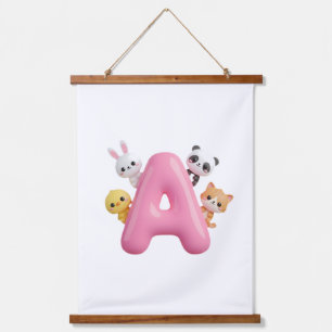 Roze ballon letter A bosdieren wandtapijt Hangend Wandkleed