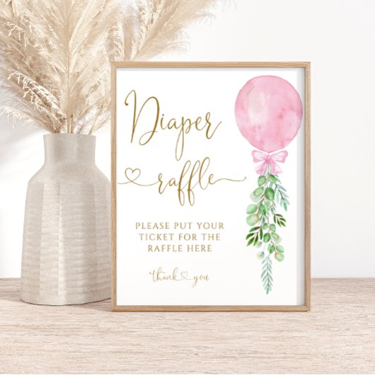 Roze Ballon Meisje Luier Raffle Poster