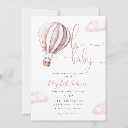 Roze Ballon Meisje QR Code Foto Baby shower Kaart (Voorkant)