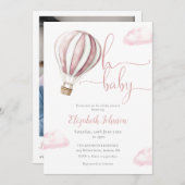 Roze Ballon Meisje QR Code Foto Baby shower Kaart (Voorkant / Achterkant)