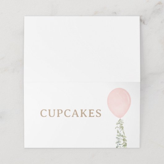 Roze Ballon Verjaardag Voedsel Labels (Buitenkant ongevouwen)