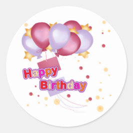 Roze ballon verjaardagskaart voor meisjes – Mooie  Ronde Sticker