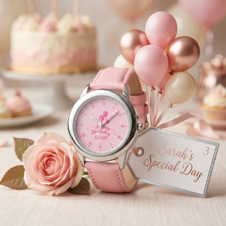 Roze ballon viering aangepaste naam verjaardagsmei horloge