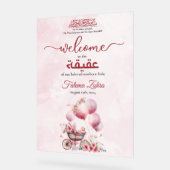 Roze ballon wandelwagen Baby meisje Moslim Aqiqah Acryl Bord (Hoek)