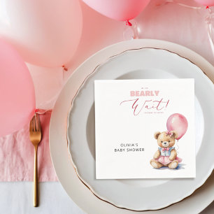 Roze ballon We kunnen bijna wachten meisje Baby sh Servet