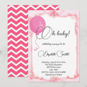 Roze ballon zingzag wallpapier, baby shower kaart