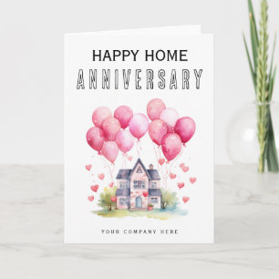Roze Ballonhuis Huisjubileum Kaart
