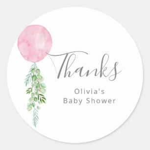 Roze ballonmeisje Baby shower Dank je Ronde Sticker
