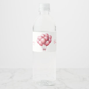 Roze Ballonnen Aquarel Meisje Baby Shower Waterfles Etiket