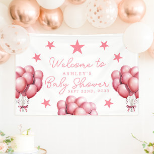 Roze Ballonnen Aquarel Meisje Baby Shower Welkom Spandoek