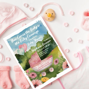 Roze Ballonnen Baby kinderwagen Waterverf Baby sho Kaart