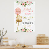 Roze ballonnen baby shower bord poster (Keuken)