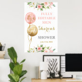Roze ballonnen baby shower bord poster (Thuiskantoor)